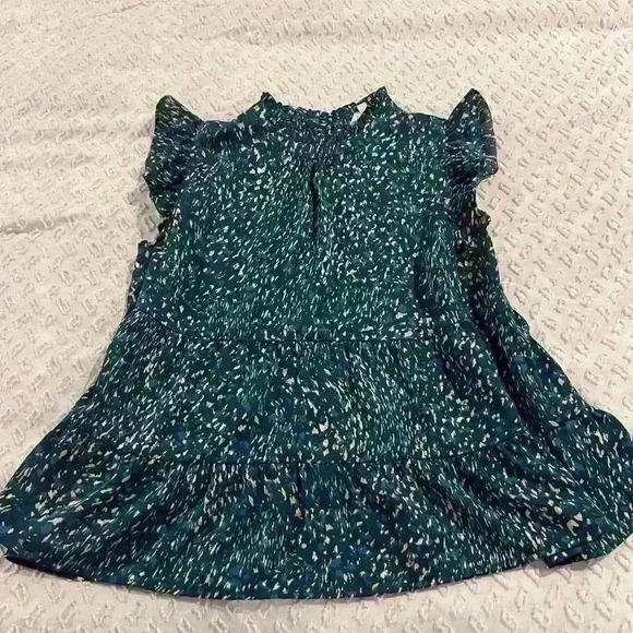 THML Lori Print Tiered Flutter Sleeve Teal Top - Picture 1 of 6